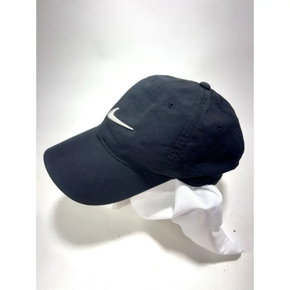 Nike Golf Hat Black White Swoosh Dri Fit Strapback Cap Adjustable